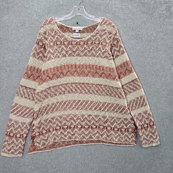 Knox Rose Sweaters - Knox Rose Women Sweater 2XL Brown Striped Pointelle Knit Beach Boho‎